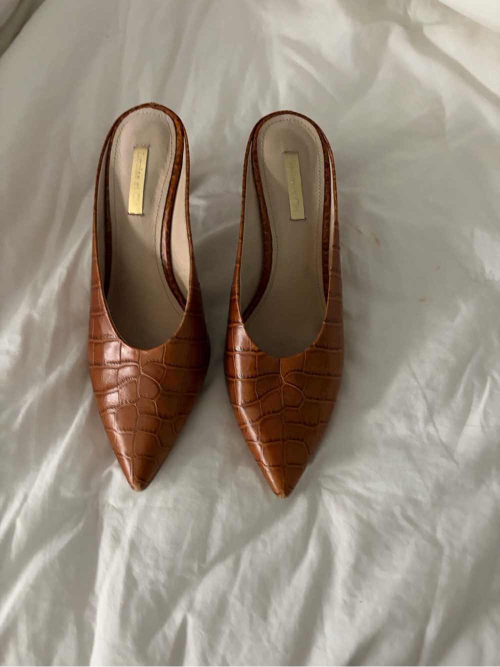 Louise et Cie Tan Croc-Embossed Pointed Toe Mule